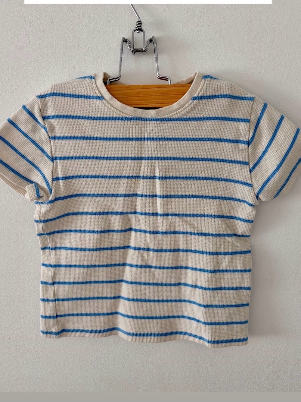 Primark Cream Tee with Blue Stripes - Kids Short Sleeve
